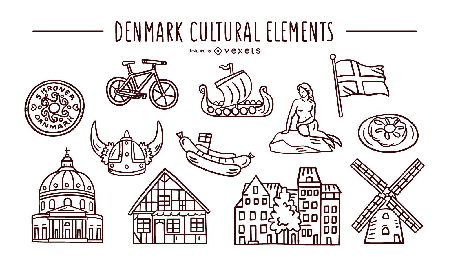 Conjunto de traços de elementos culturais da Dinamarca