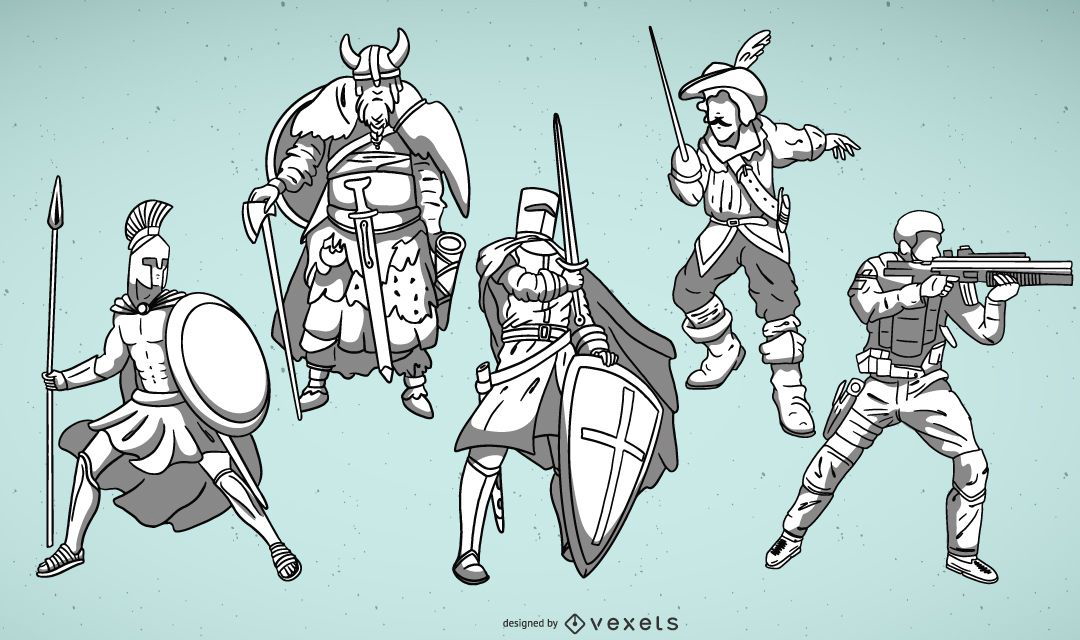 Conjunto de ilustraciones de guerrero
