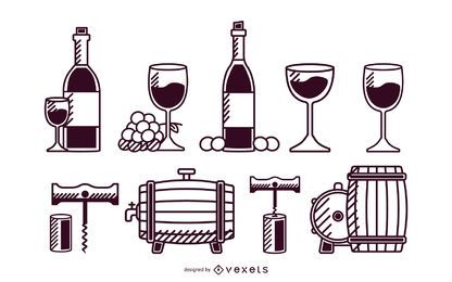 Wine elements stroke set