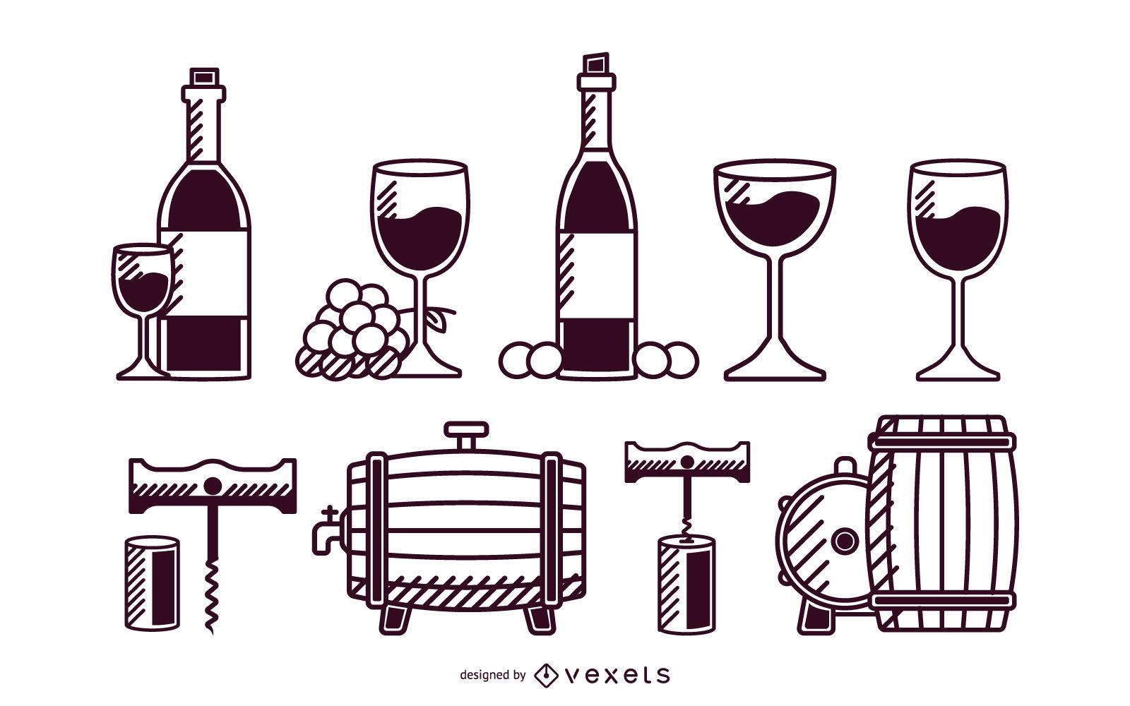 Conjunto de tachas de elementos de vinho