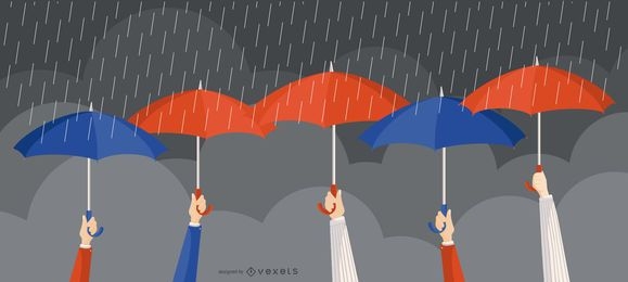 Ilustración de personas de lluvia de paraguas