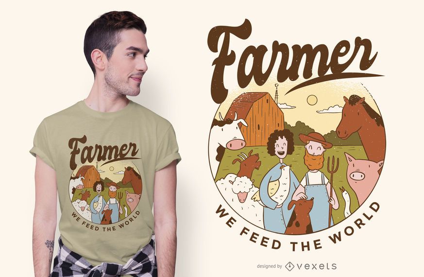 Farmer Illustration Text T-shirt Design Farmer Illustration Text T-shirt Design