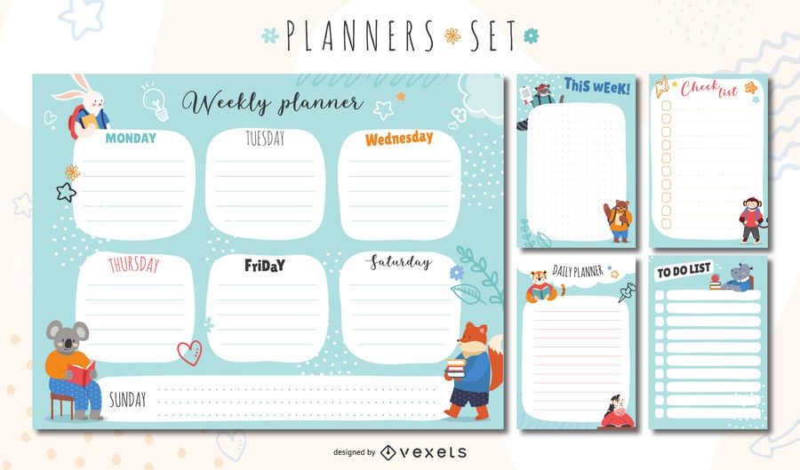Cute animals planners set Cute animals planners set