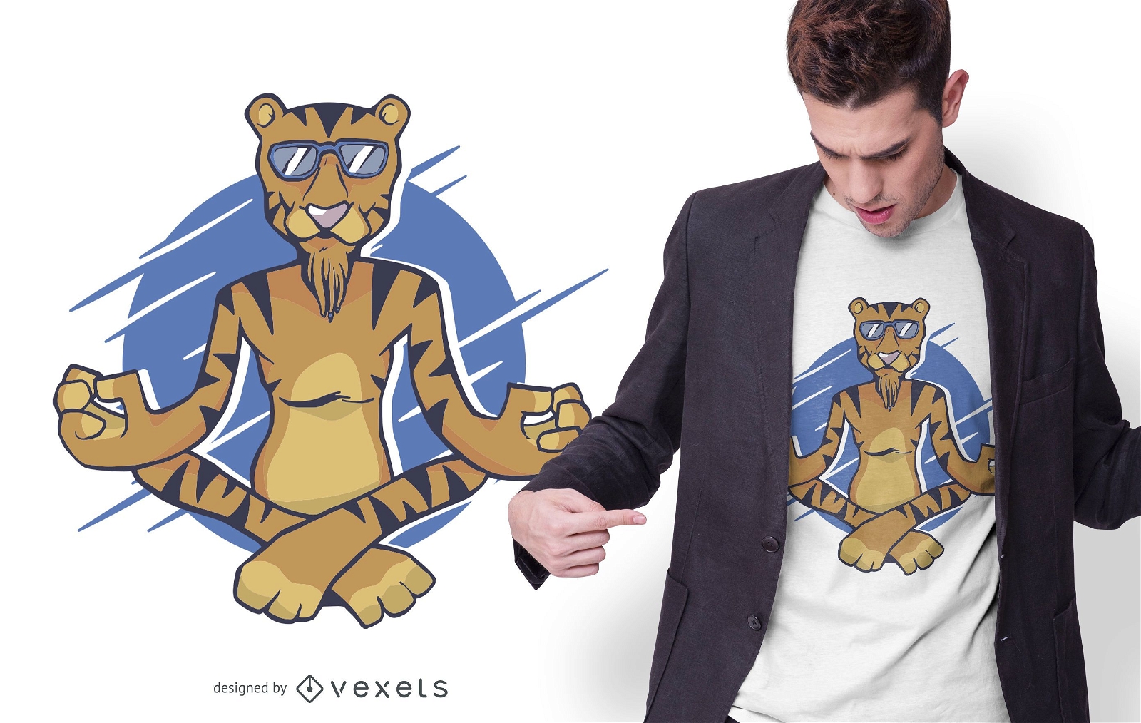 Design de camiseta do tigre meditando