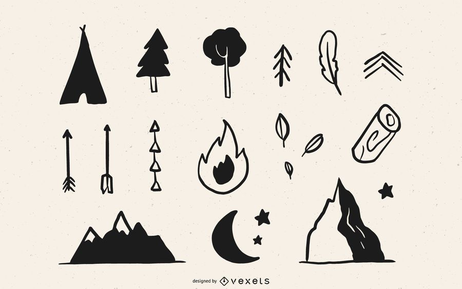 Hand Drawn Forest Camping Elements Pack Hand Drawn Forest Camping Elements Pack