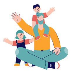 Vater mit Kindern die Charakter winken PNG-Design