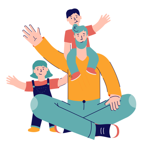 Pai com filhos acenando personagem Desenho PNG