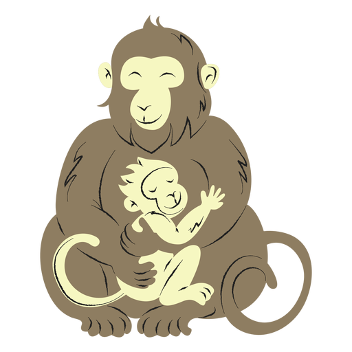 Affe und ihr Sohn Hand gezeichnet PNG-Design
