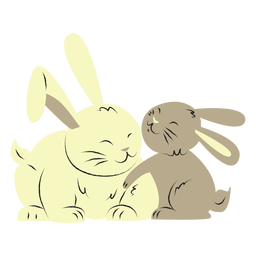 Conejo y su hijo dibujados a mano. Diseño PNG