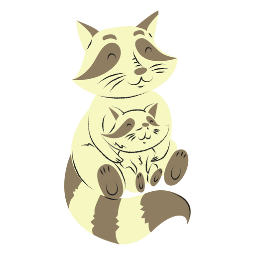 Raccoon and her son hand drawn