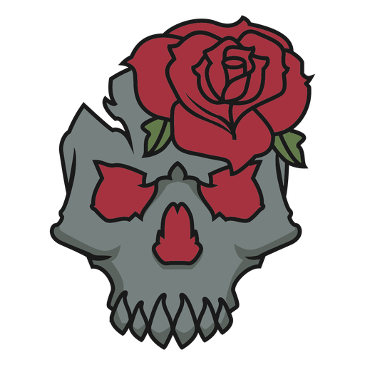 Schädel mit einer Rose PNG-Design