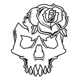 Caveira com ilustração de uma rosa Desenho PNG
