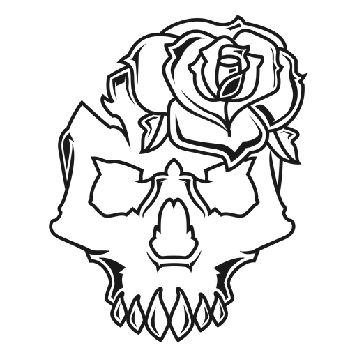 Skull with a rose illustration PNG Design