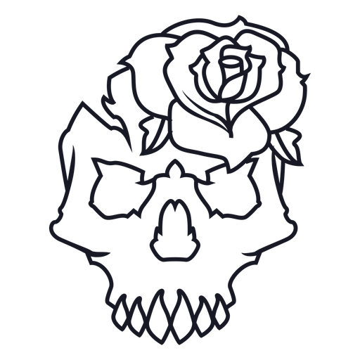 Schädel mit einem Rosenstrich PNG-Design