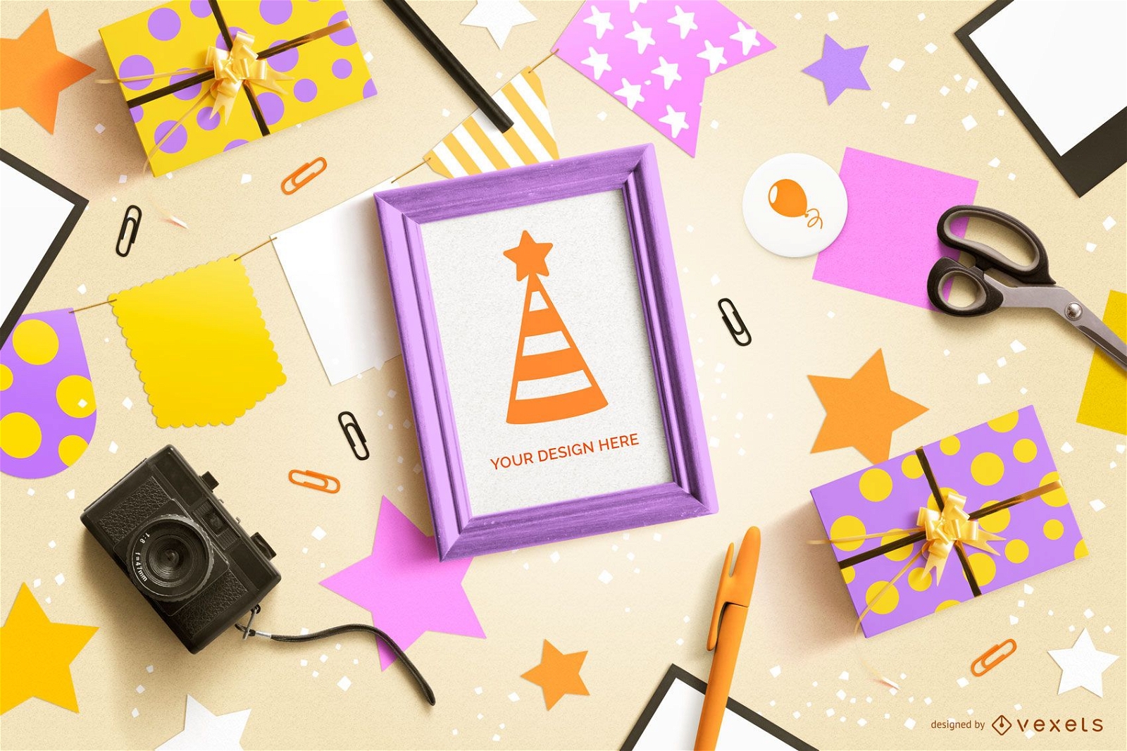 Birthday Party Elements Composition Mockup