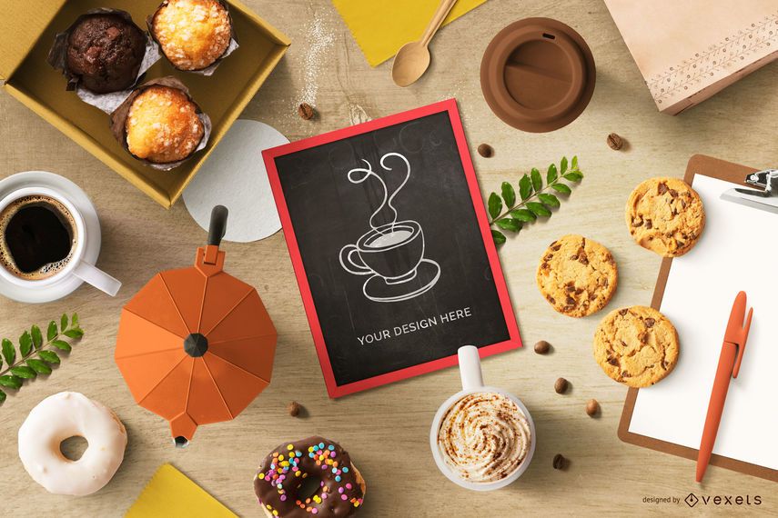 Maqueta de pizarra de café y panadería Maqueta de pizarra de café y panadería