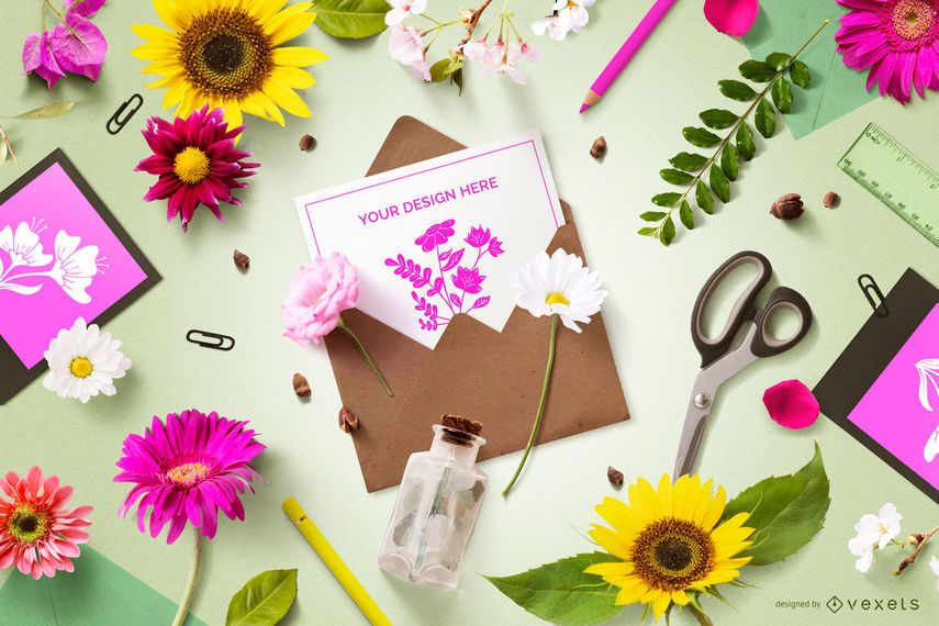 Floral Invitation Composition Mockup Floral Invitation Composition Mockup