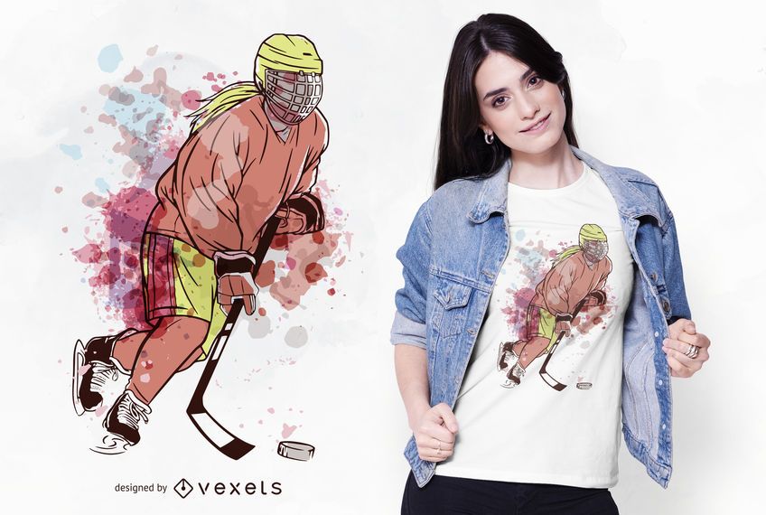 Ice Hockey Player Watercolor T-shirt Design Ice Hockey Player Watercolor T-shirt Design