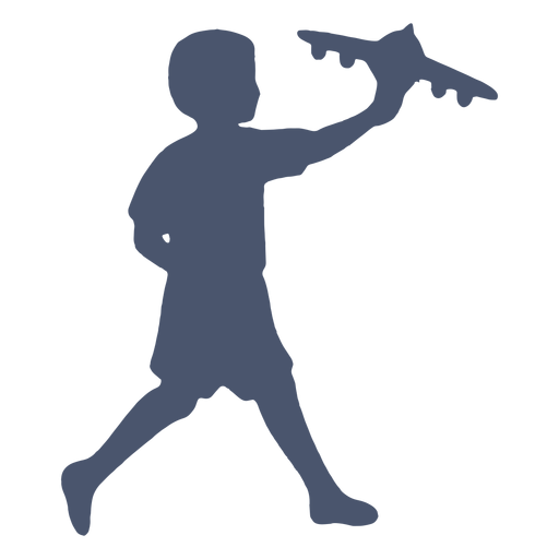Boy playing with plane silhouette PNG Design