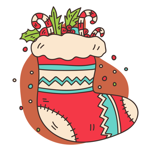Filled christmas stocking cartoon PNG Design