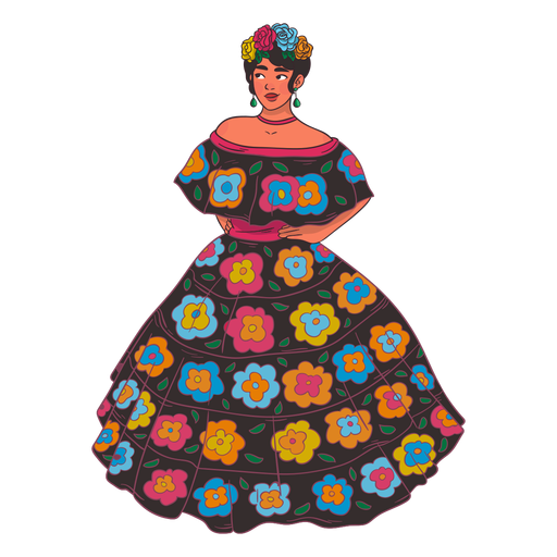 Mexican woman character cartoon PNG Design