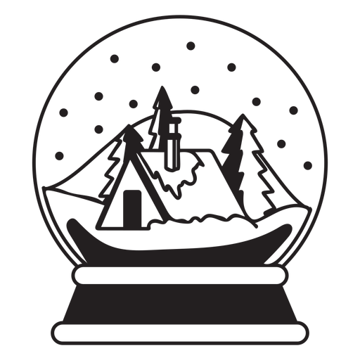 Mountain lodge snow globe stroke PNG Design
