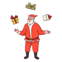 Santa haciendo malabares con regalos Diseño PNG