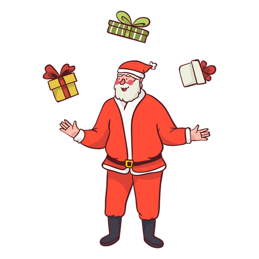 Santa juggling with gifts