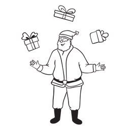 Santa haciendo malabares con trazo de regalos Transparent PNG