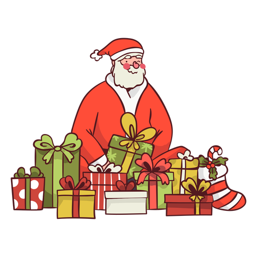 Download Santa Surrounded With Gifts Transparent Png Svg Vector File PSD Mockup Templates