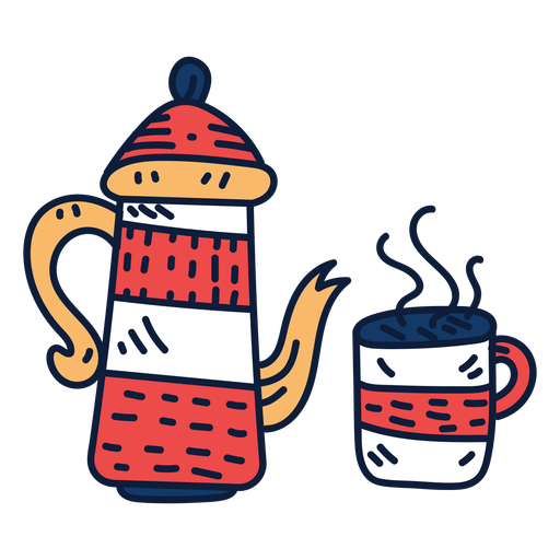 Tea pot and cup cartoon PNG Design