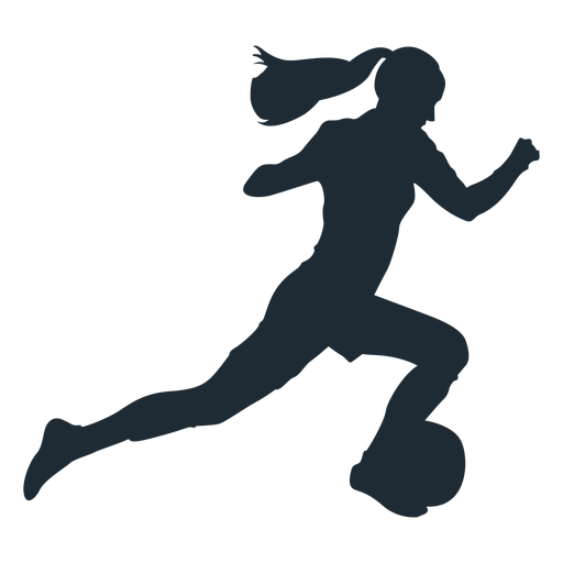 Woman sprinting with ball silhouette PNG Design
