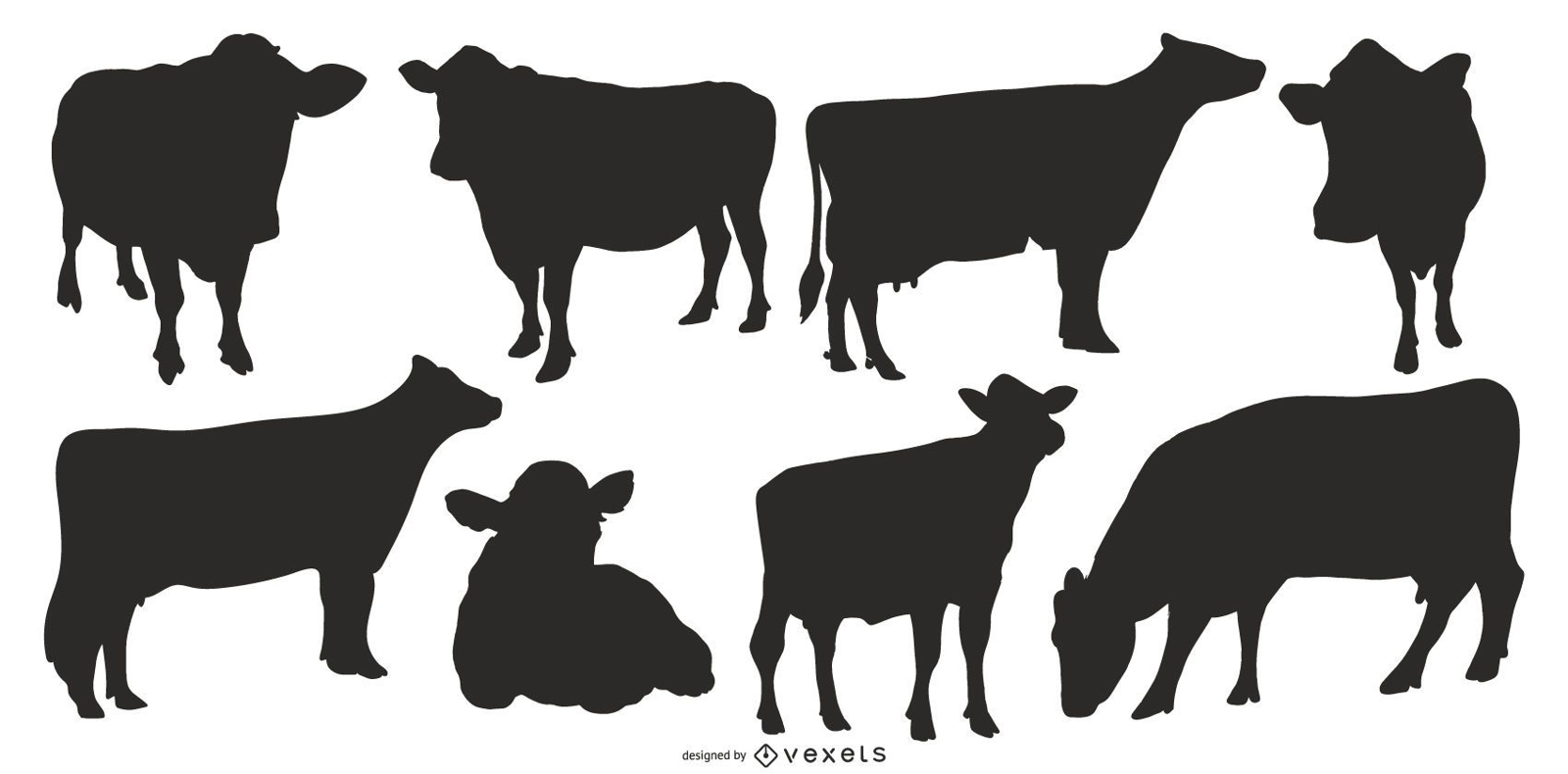 Coleção de silhuetas de vacas
