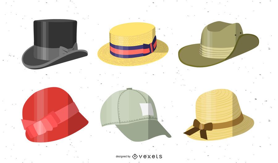 Conjunto de variedad de sombrero de diseño plano Conjunto de variedad de sombrero de diseño plano