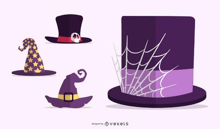 Conjunto plano de sombreros de Halloween Conjunto plano de sombreros de Halloween