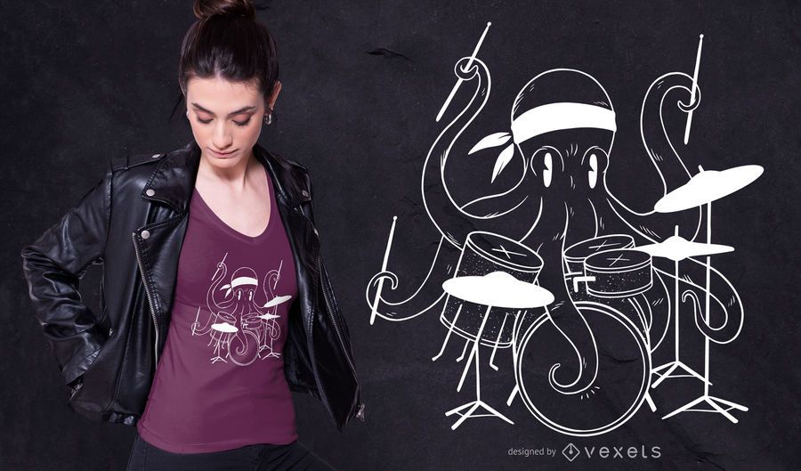 Diseño de camiseta de pulpo baterista Diseño de camiseta de pulpo baterista