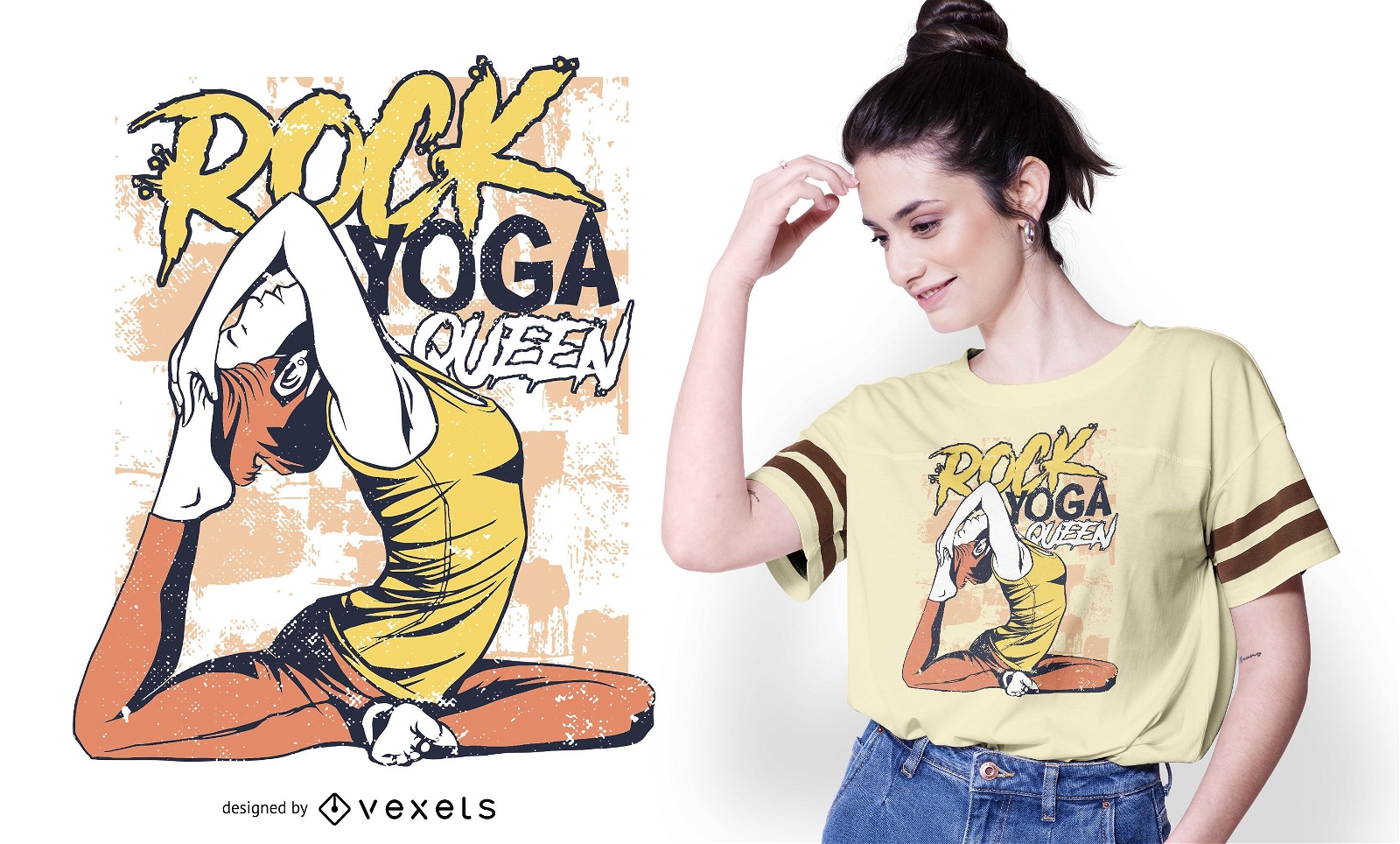 Design de camiseta rainha do rock ioga