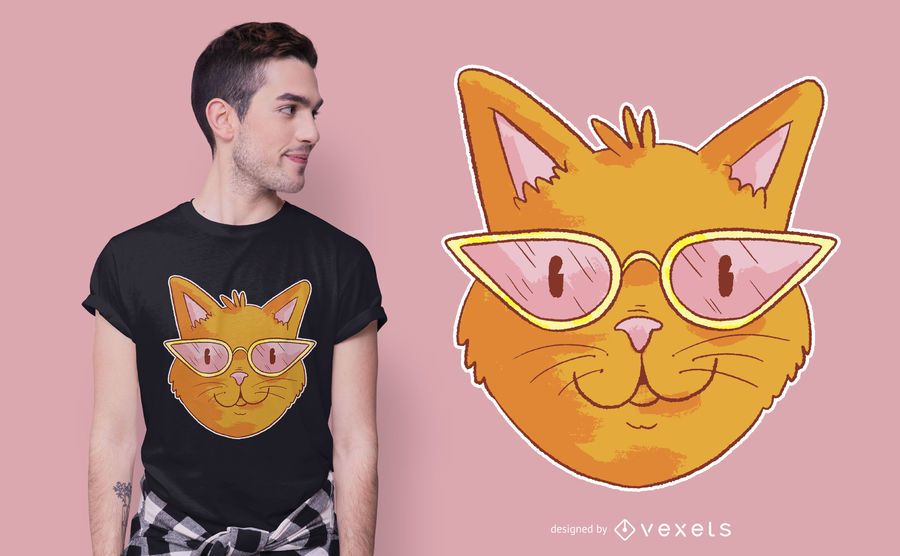 Diseño elegante de la camiseta del gato de los vidrios Diseño elegante de la camiseta del gato de los vidrios