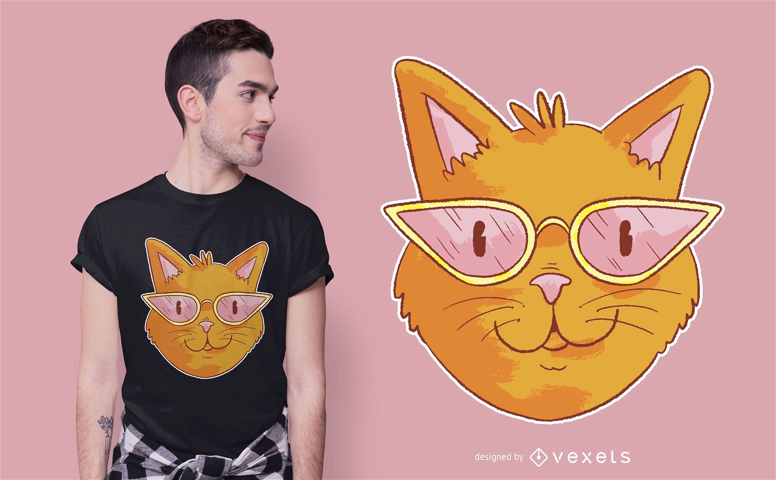 Elegante diseño de camiseta de gato de gafas