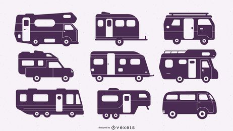 Flat Silhouette Camper Van Set Flat Silhouette Camper Van Set