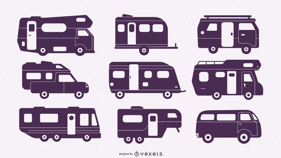 Flat Silhouette Camper Van Set Flat Silhouette Camper Van Set