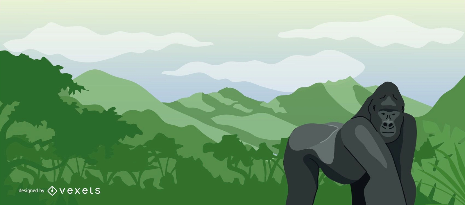 Congo Landscape Gorilla Illustration