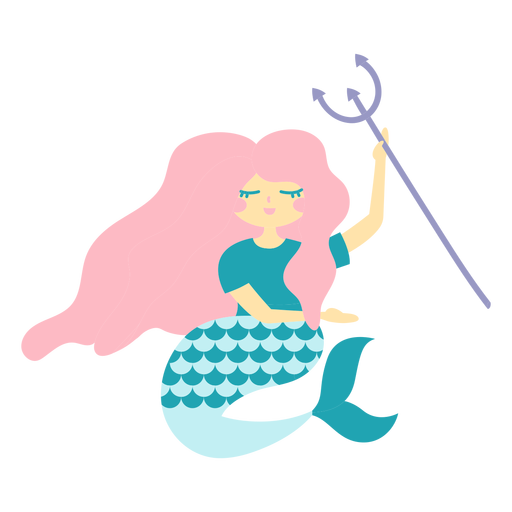 Mermaid trident character flat