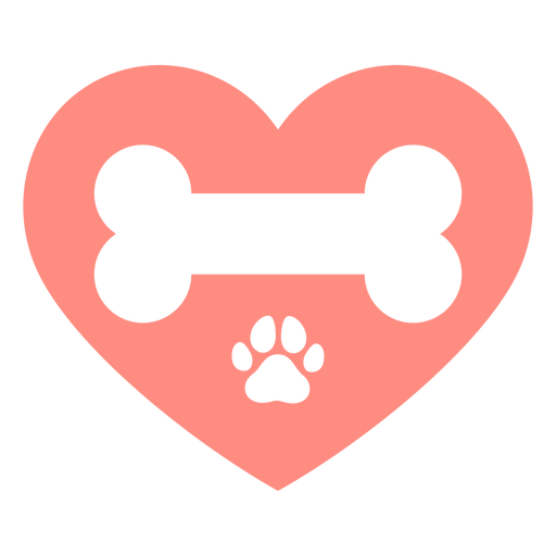 Pink heart bone dog footprint flat PNG Design