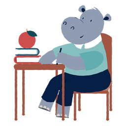Studying hippopotamus character PNG Design
