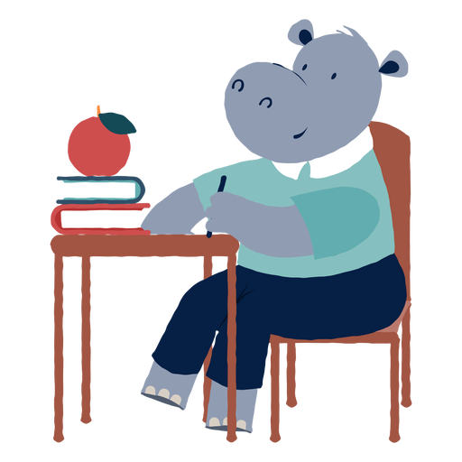 Studying hippopotamus character PNG Design