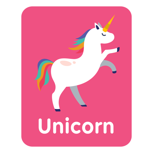 Unicorn vocabulary flashcard PNG Design