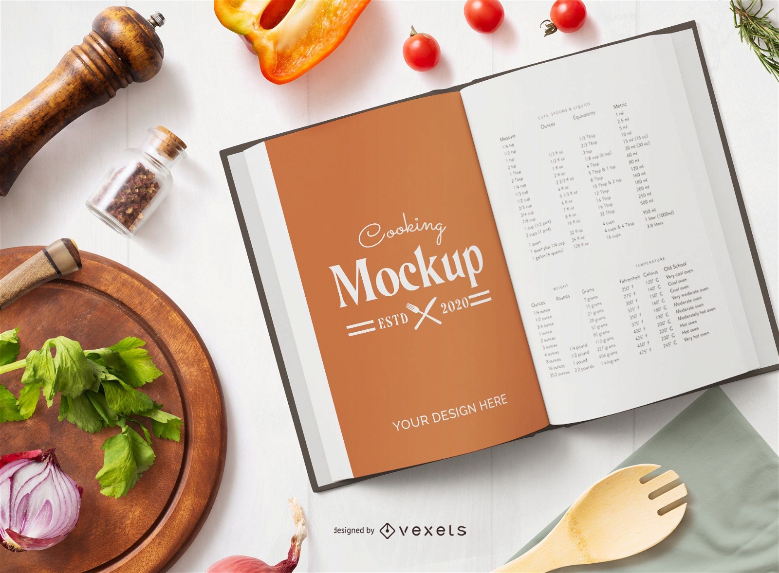 Open cooking book mockup composition