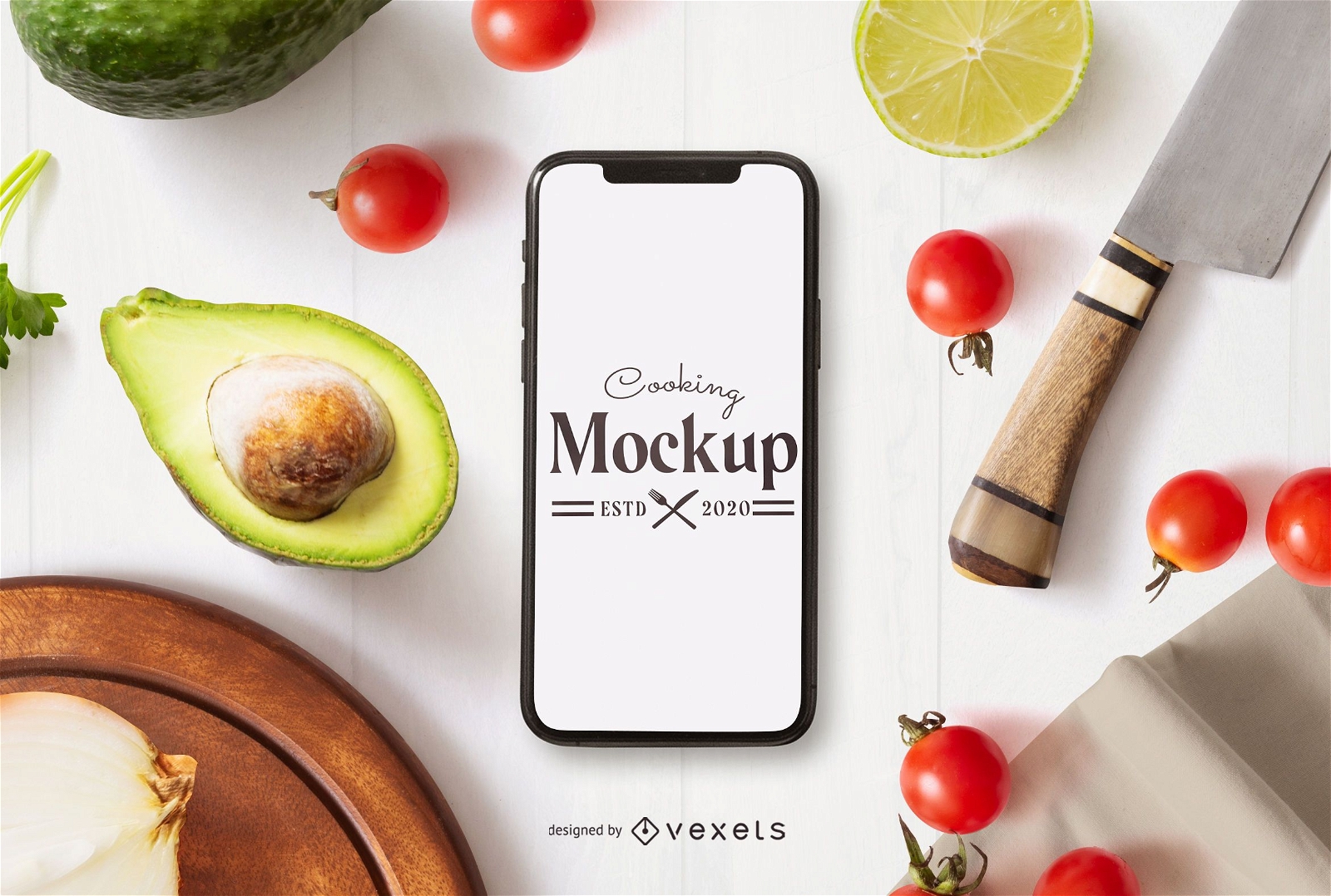 Cooking smartphone mockup composition