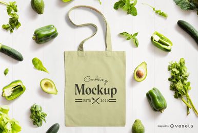 Tote bag veggies mockup composition